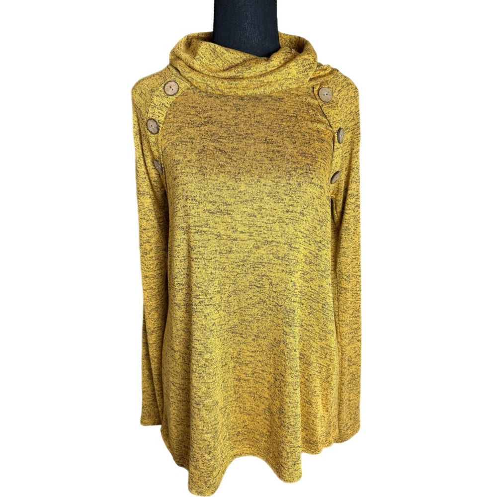Mustard Cowl Neck Button Detail Top‎ Long Sleeve Blouse M - Picture 6 of 9